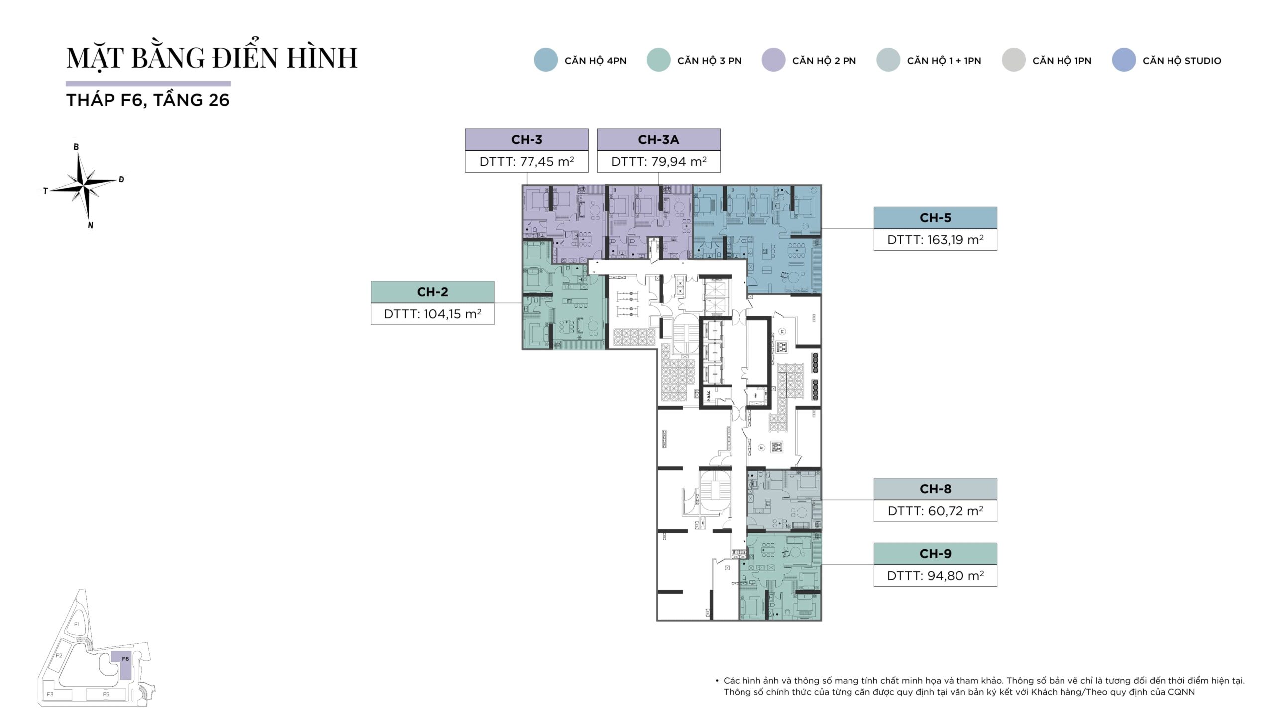 Trang chủ 101 Mặt bằng tòa F6 Sun Feliza Suites tầng 26